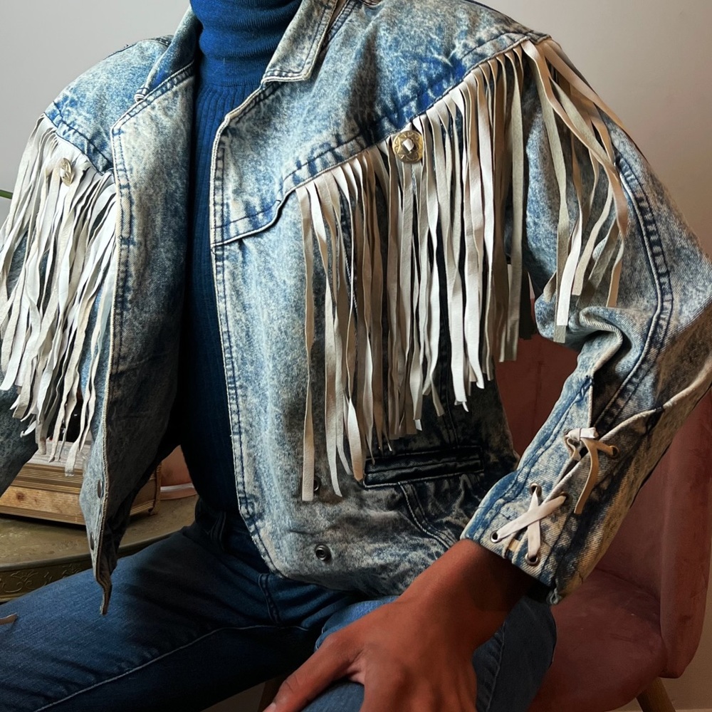 Vintage Havoc Acid Washed Jean Fringe Jacket - Size M